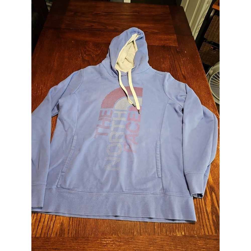 The North Face Womens Large  Blue Long Sleeve  Logo Hoodie Sweatshirt (A629)‎